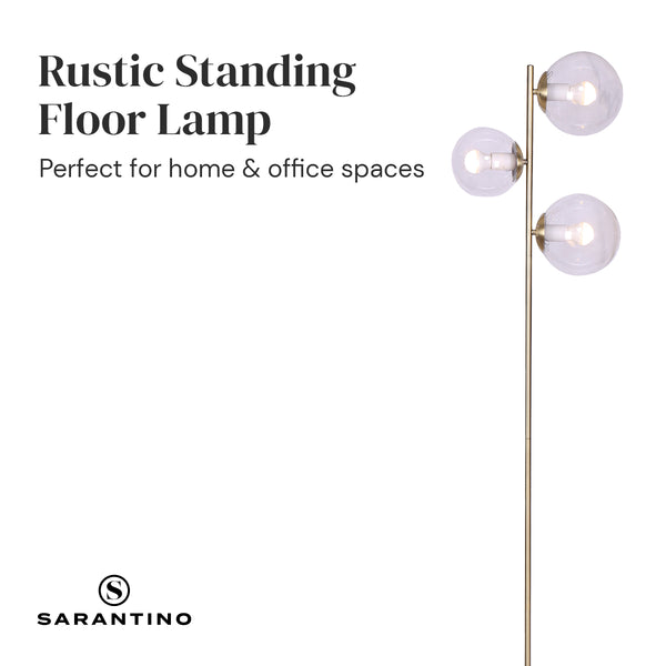 Sarantino Adjustable 3 Light Gold Metal Floor Lamp Glass Ball Shades