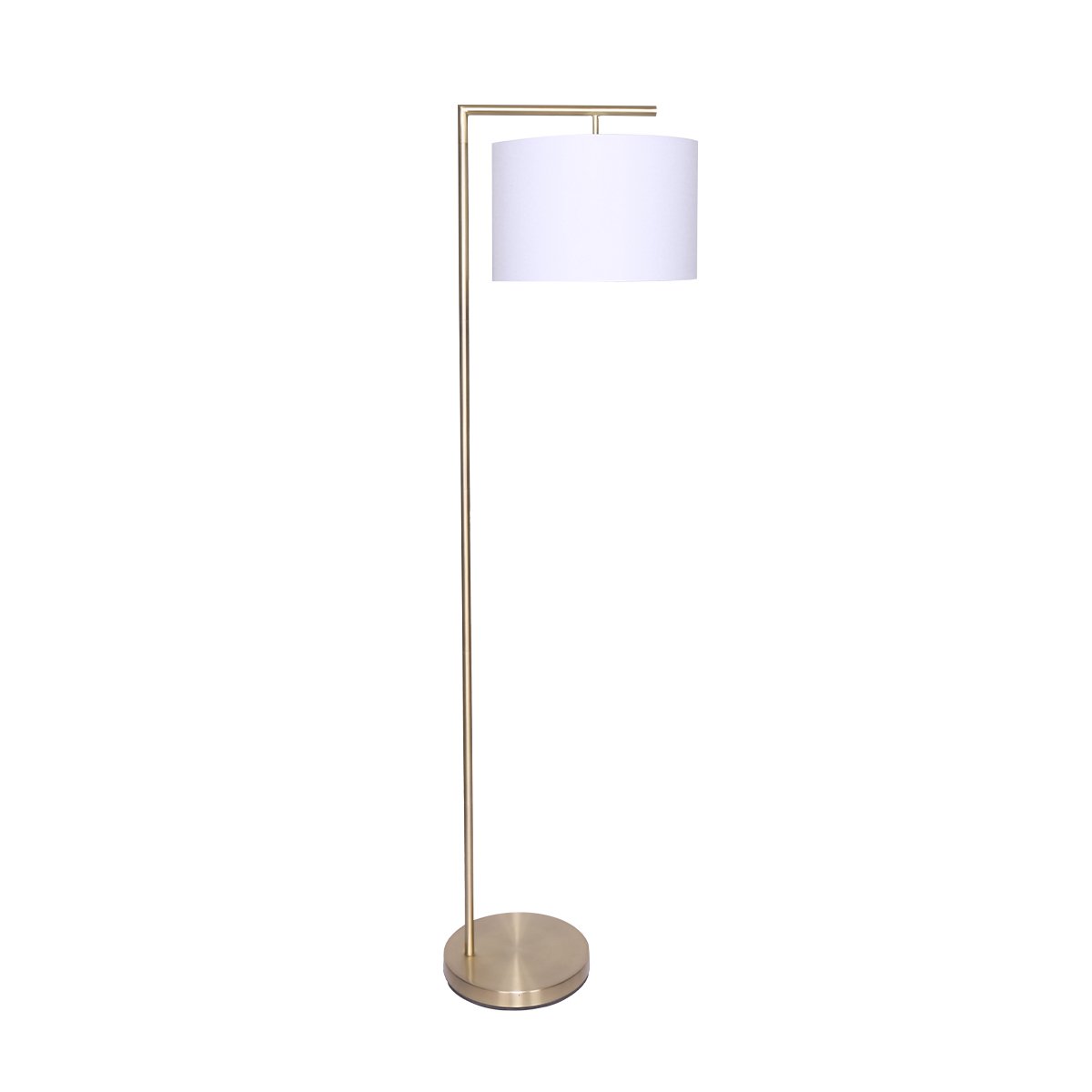 Sarantino 90 Degree Arc Floor Lamp Light Brass Finish White Drum Shade