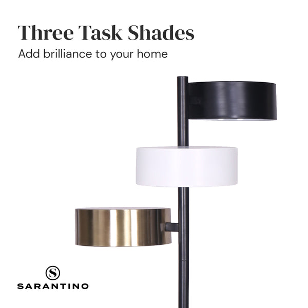 Sarantino Metal Floor Tree Lamp Light 3 Swirl Shades Black White Gold