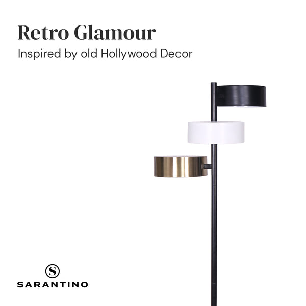 Sarantino Metal Floor Tree Lamp Light 3 Swirl Shades Black White Gold