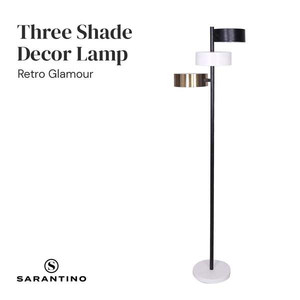 Sarantino Metal Floor Tree Lamp Light 3 Swirl Shades Black White Gold