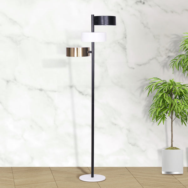 Sarantino Metal Floor Tree Lamp Light 3 Swirl Shades Black White Gold