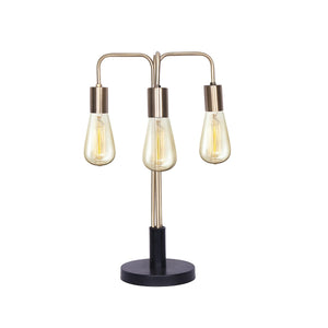 Sarantino Metal Frame 3 Exposed Bulb Industrial Table Lamp Light Black Gold