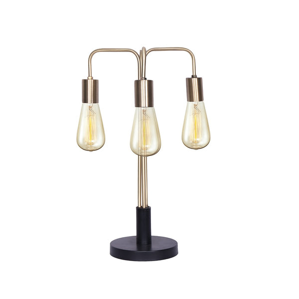 Sarantino Metal Frame 3 Exposed Bulb Industrial Table Lamp Light Black Gold
