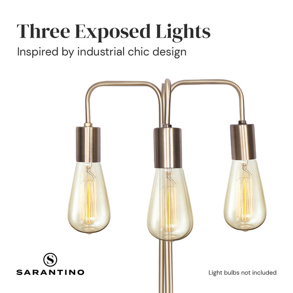 Sarantino Metal Frame 3 Exposed Bulb Industrial Table Lamp Light Black Gold