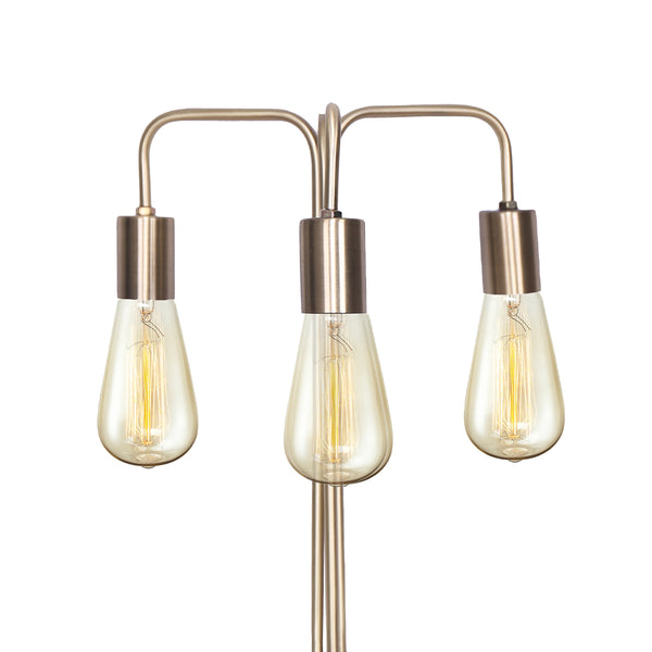 Sarantino Metal Frame 3 Exposed Bulb Industrial Table Lamp Light Black Gold