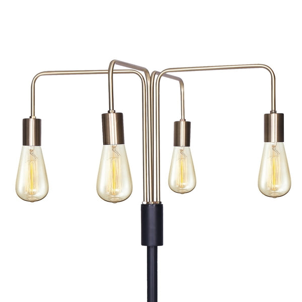 Sarantino Hanging Exposed Bulb 4 Arm Industrial Floor Lamp Light Brass Black