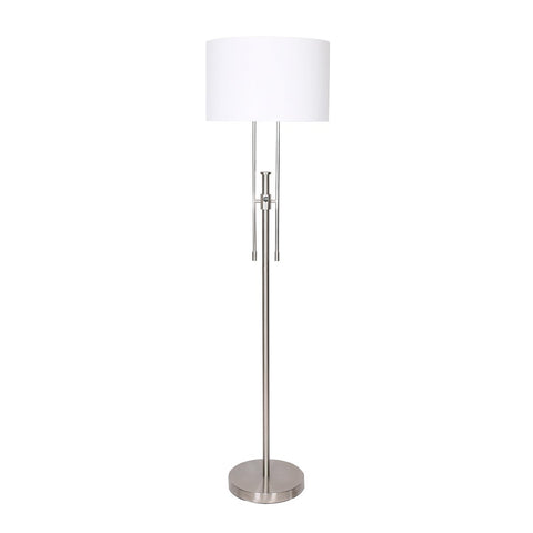Sarantino Brushed Nickel Height Adjustable Metal Floor Lamp Light White Shade