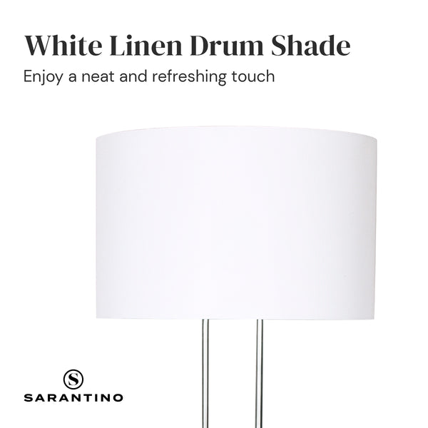 Sarantino Brushed Nickel Height Adjustable Metal Floor Lamp Light White Shade