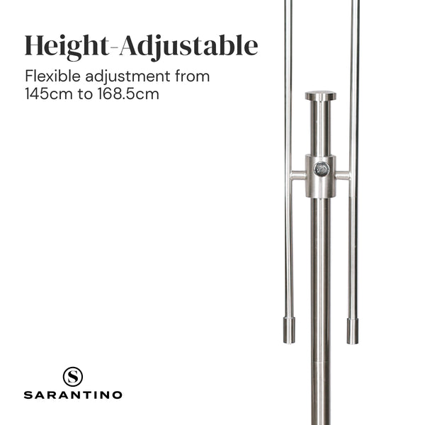 Sarantino Brushed Nickel Height Adjustable Metal Floor Lamp Light White Shade