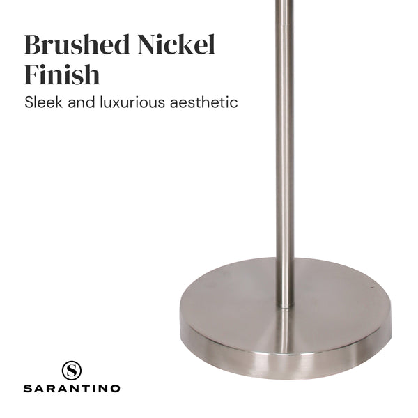 Sarantino Brushed Nickel Height Adjustable Metal Floor Lamp Light White Shade