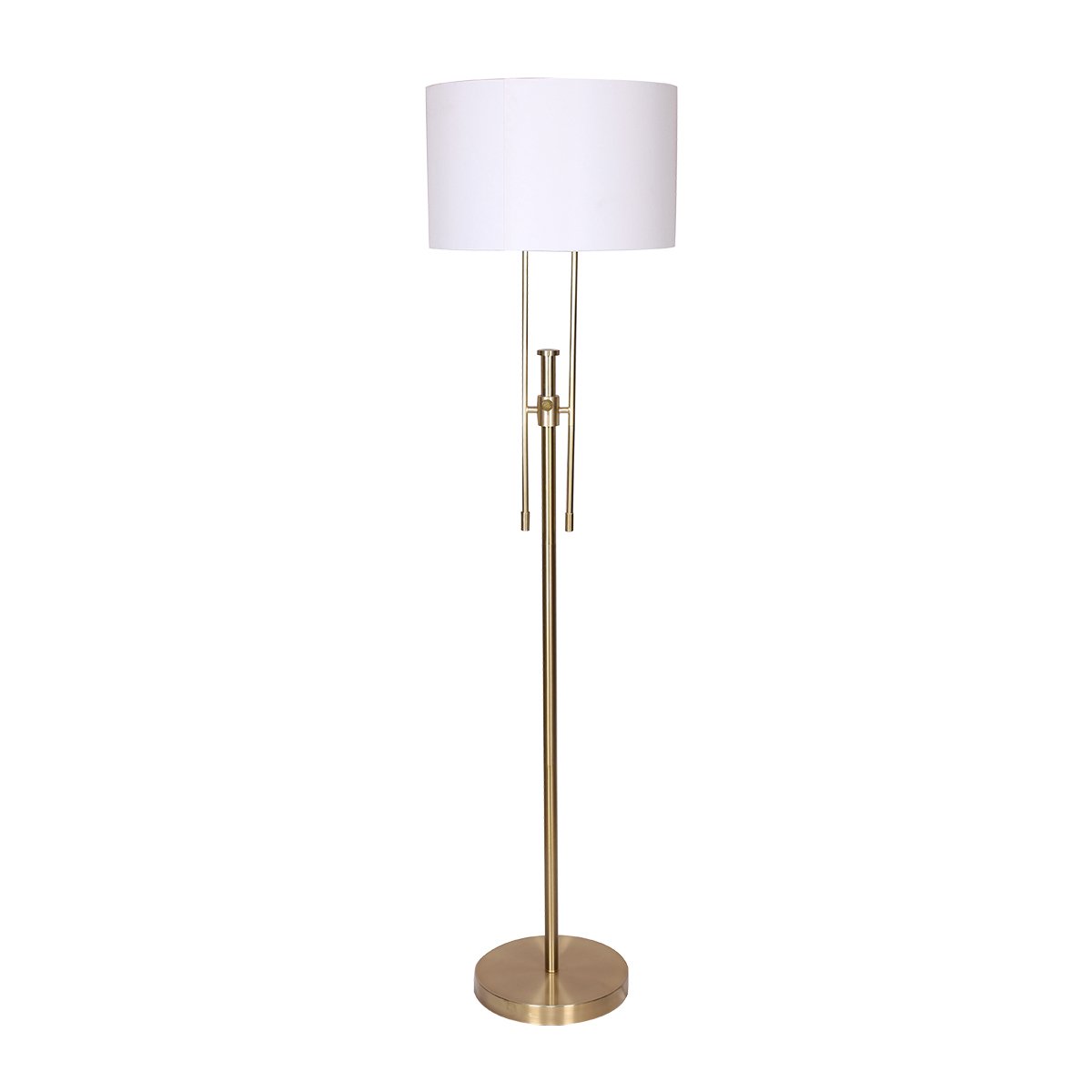Sarantino Brushed Gold Height Adjustable Metal Floor Lamp Light White Shade