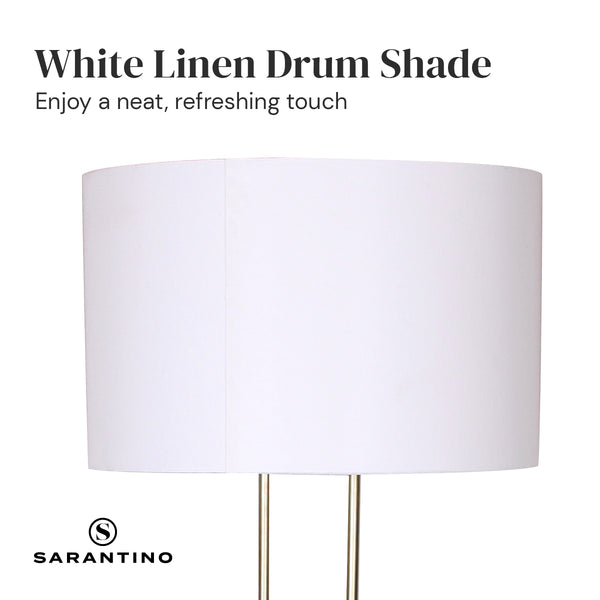 Sarantino Brushed Gold Height Adjustable Metal Floor Lamp Light White Shade