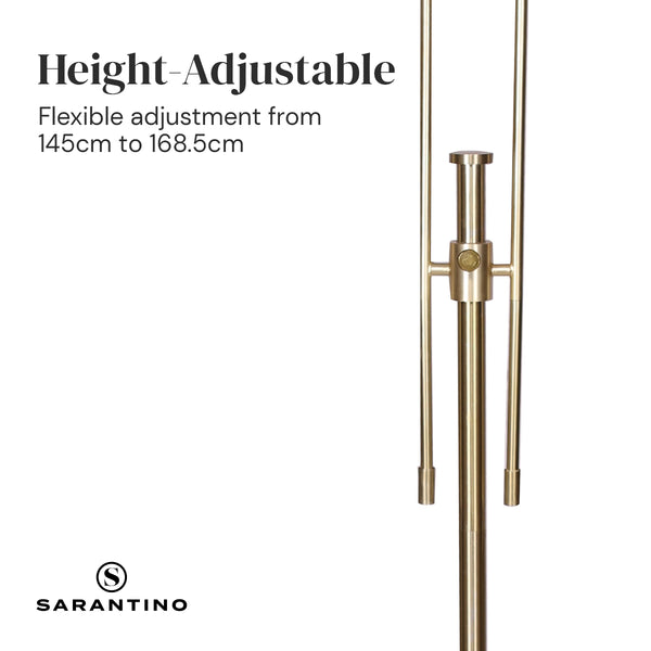 Sarantino Brushed Gold Height Adjustable Metal Floor Lamp Light White Shade