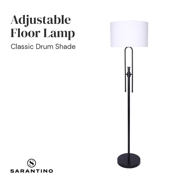Sarantino Height Adjustable Metal Floor Lamp Light Matte Black White Shade
