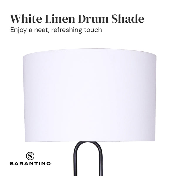 Sarantino Height Adjustable Metal Floor Lamp Light Matte Black White Shade
