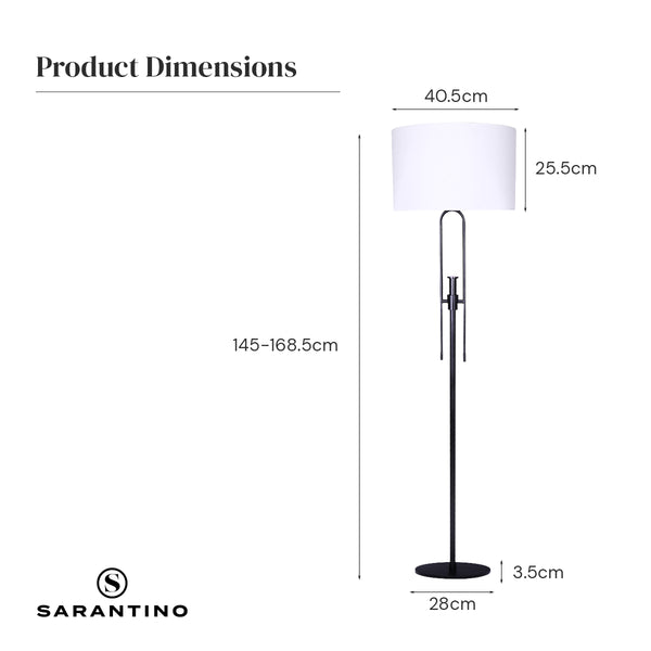 Sarantino Height Adjustable Metal Floor Lamp Light Matte Black White Shade