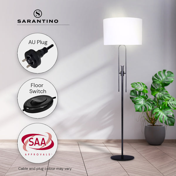 Sarantino Height Adjustable Metal Floor Lamp Light Matte Black White Shade