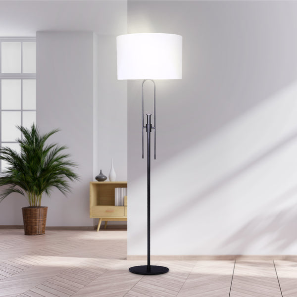 Sarantino Height Adjustable Metal Floor Lamp Light Matte Black White Shade