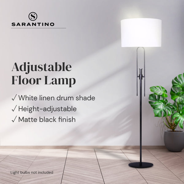 Sarantino Height Adjustable Metal Floor Lamp Light Matte Black White Shade