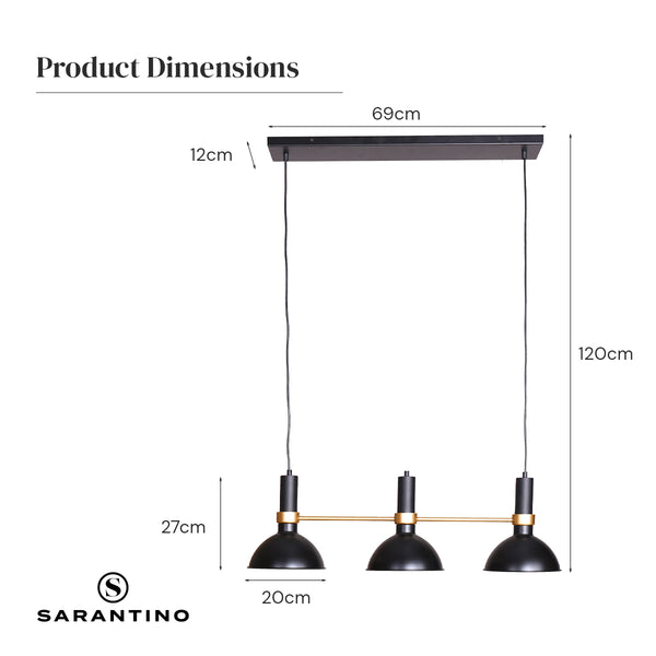 Sarantino Adjustable Retro Triple 3 Bulb Hanging Pendant Ceiling Lamp Light