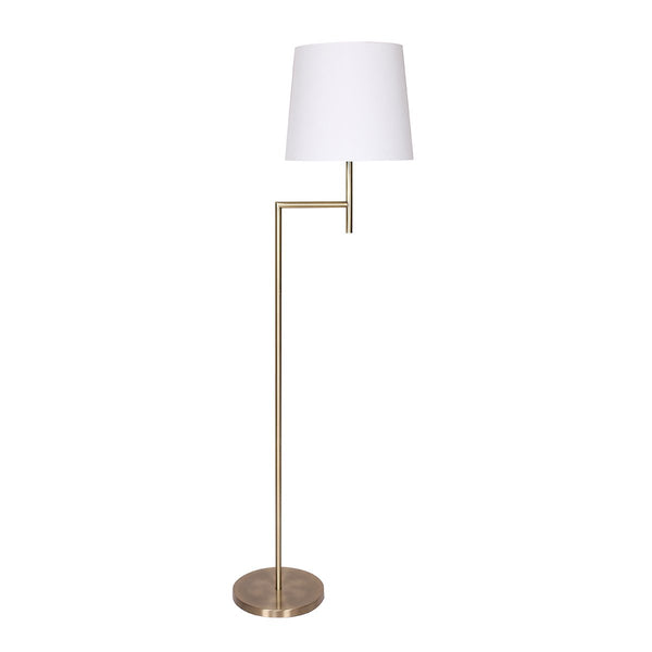 Sarantino Metal Floor Lamp Light Antique Brass Cream Linen Shade