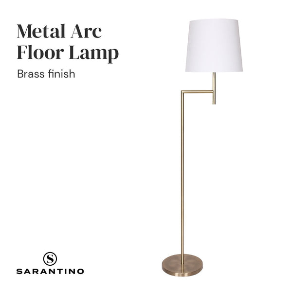 Sarantino Metal Floor Lamp Light Antique Brass Cream Linen Shade