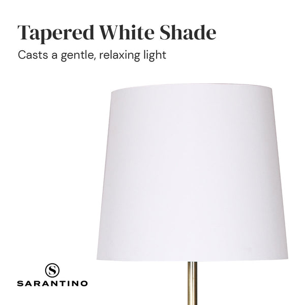 Sarantino Metal Floor Lamp Light Antique Brass Cream Linen Shade