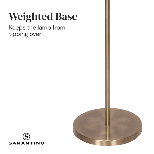 Sarantino Metal Floor Lamp Light Antique Brass Cream Linen Shade