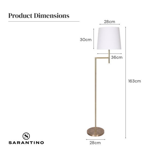 Sarantino Metal Floor Lamp Light Antique Brass Cream Linen Shade