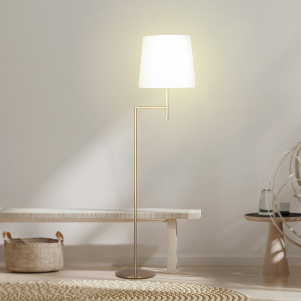 Sarantino Metal Floor Lamp Light Antique Brass Cream Linen Shade