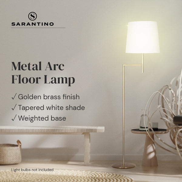 Sarantino Metal Floor Lamp Light Antique Brass Cream Linen Shade