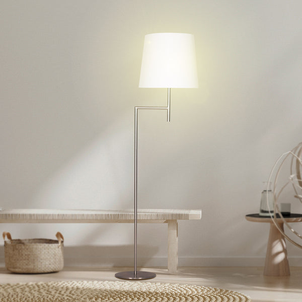 Sarantino Nickel Metal Arc Floor Lamp Light White Shade