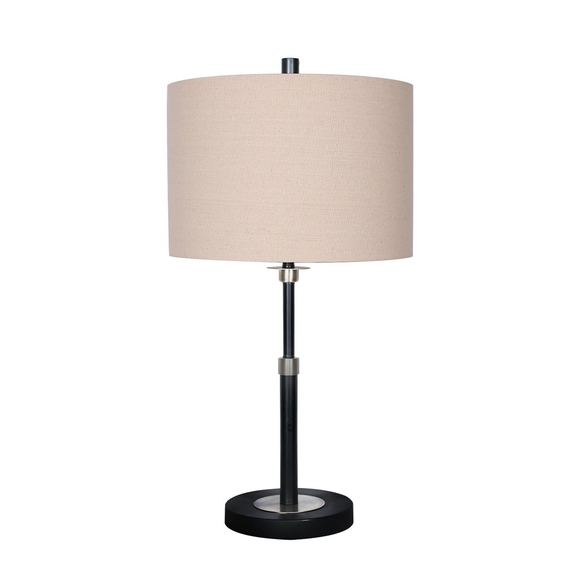 Sarantino Brushed Nickel Table End Side Lamp Light Linen Drum Shade Black