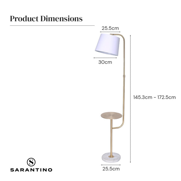 Sarantino Adjustable Marble Brass Floor Lamp Light Shelf Gold Grey