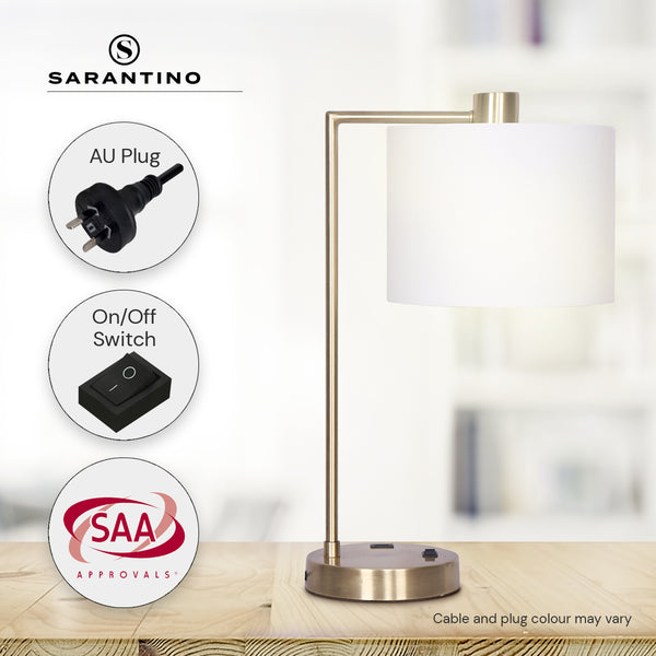 Sarantino Metal Task Lamp Light USB Charging Port Antique Brass Finish