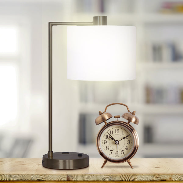 Sarantino Metal Table Desk Lamp Light USB Charging Port Bronze Finish White Shade