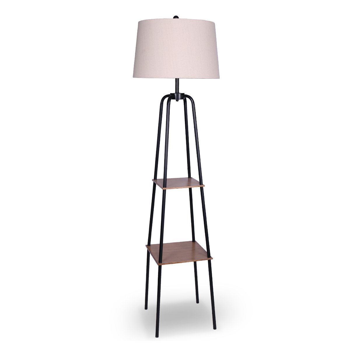 Sarantino Metal Floor Lamp Light Shade Metal Shelf Wood Finish Cream Black