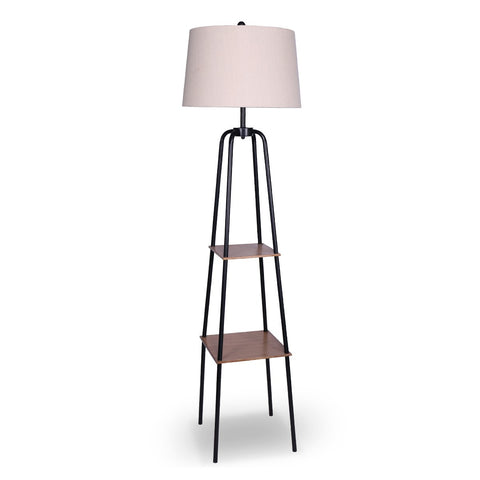 Sarantino Metal Floor Lamp Light Shade Metal Shelf Wood Finish Cream Black