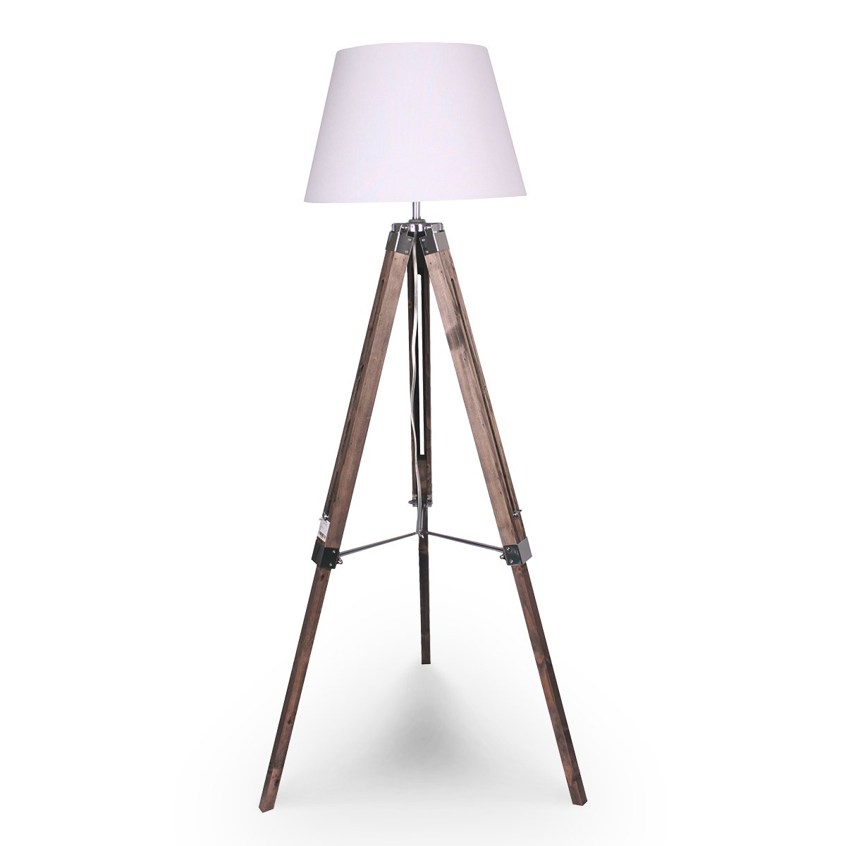 Sarantino Solid Wood Tripod Floor Lamp Light Adjustable Height White Shade