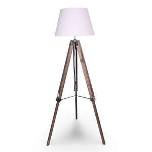 Sarantino Solid Wood Tripod Floor Lamp Light Adjustable Height White Shade