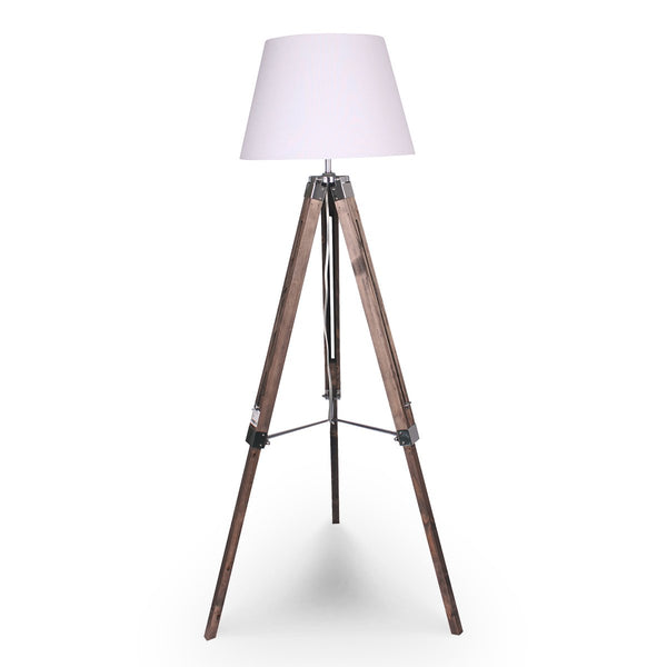 Sarantino Solid Wood Tripod Floor Lamp Light Adjustable Height White Shade