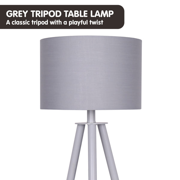 Sarantino Tripod Side Desk Lamp Light Metal Wood Nordic Minimalist Grey