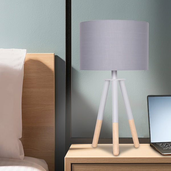 Sarantino Tripod Side Desk Lamp Light Metal Wood Nordic Minimalist Grey