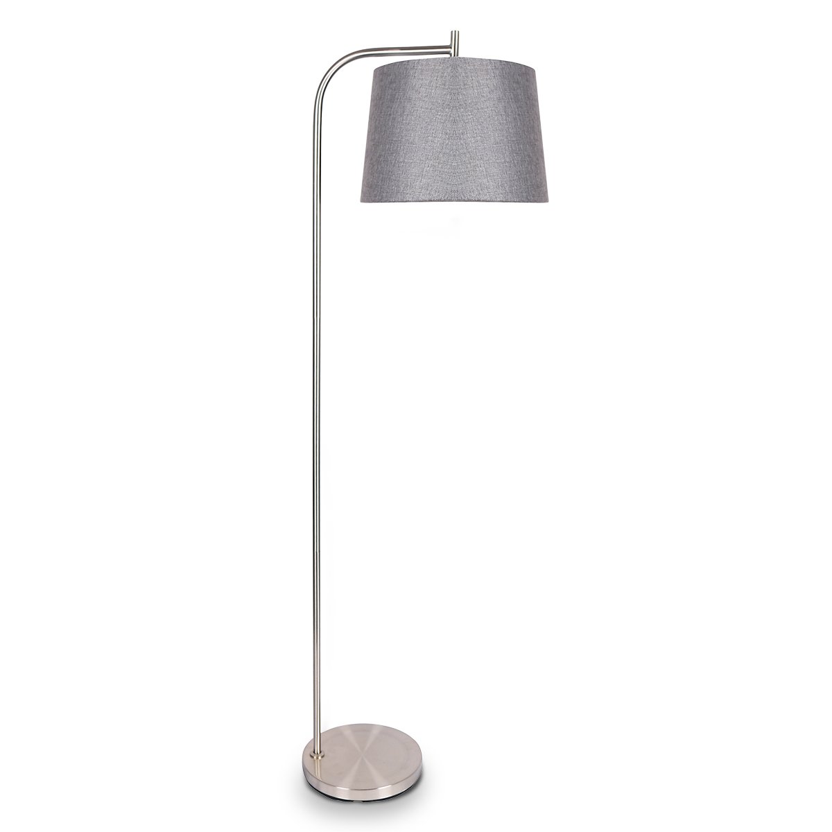 Sarantino Metal Task Floor Lamp Light Nickel Finish Grey Fabric Shade
