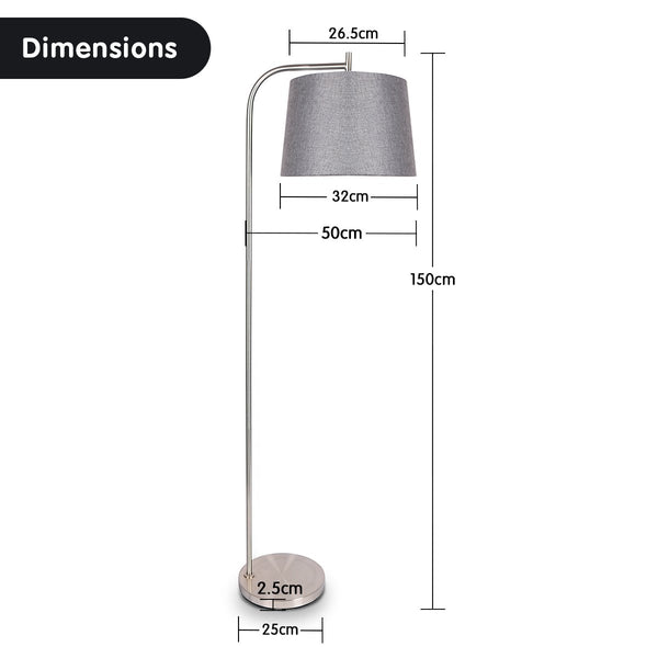 Sarantino Metal Task Floor Lamp Light Nickel Finish Grey Fabric Shade