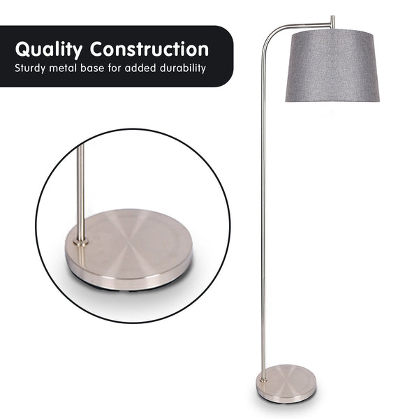 Sarantino Metal Task Floor Lamp Light Nickel Finish Grey Fabric Shade
