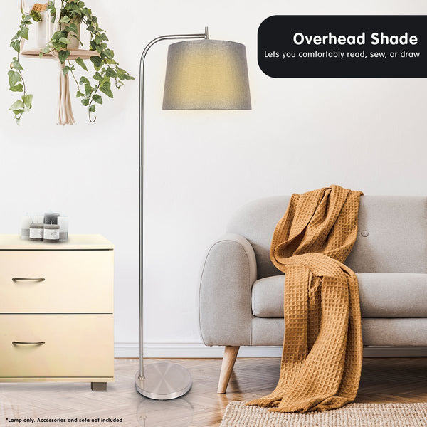Sarantino Metal Task Floor Lamp Light Nickel Finish Grey Fabric Shade