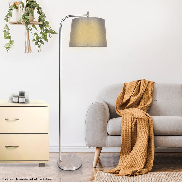 Sarantino Metal Task Floor Lamp Light Nickel Finish Grey Fabric Shade