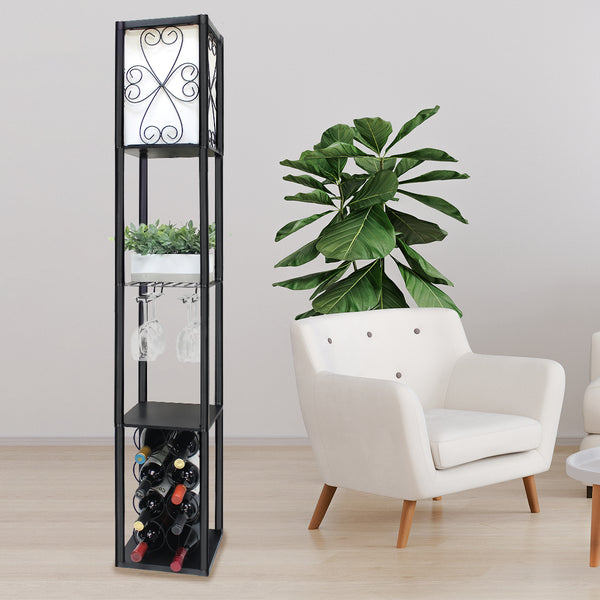 Sarantino Metal Etagere Floor Lamp Light Wine Rack Holder Shelf